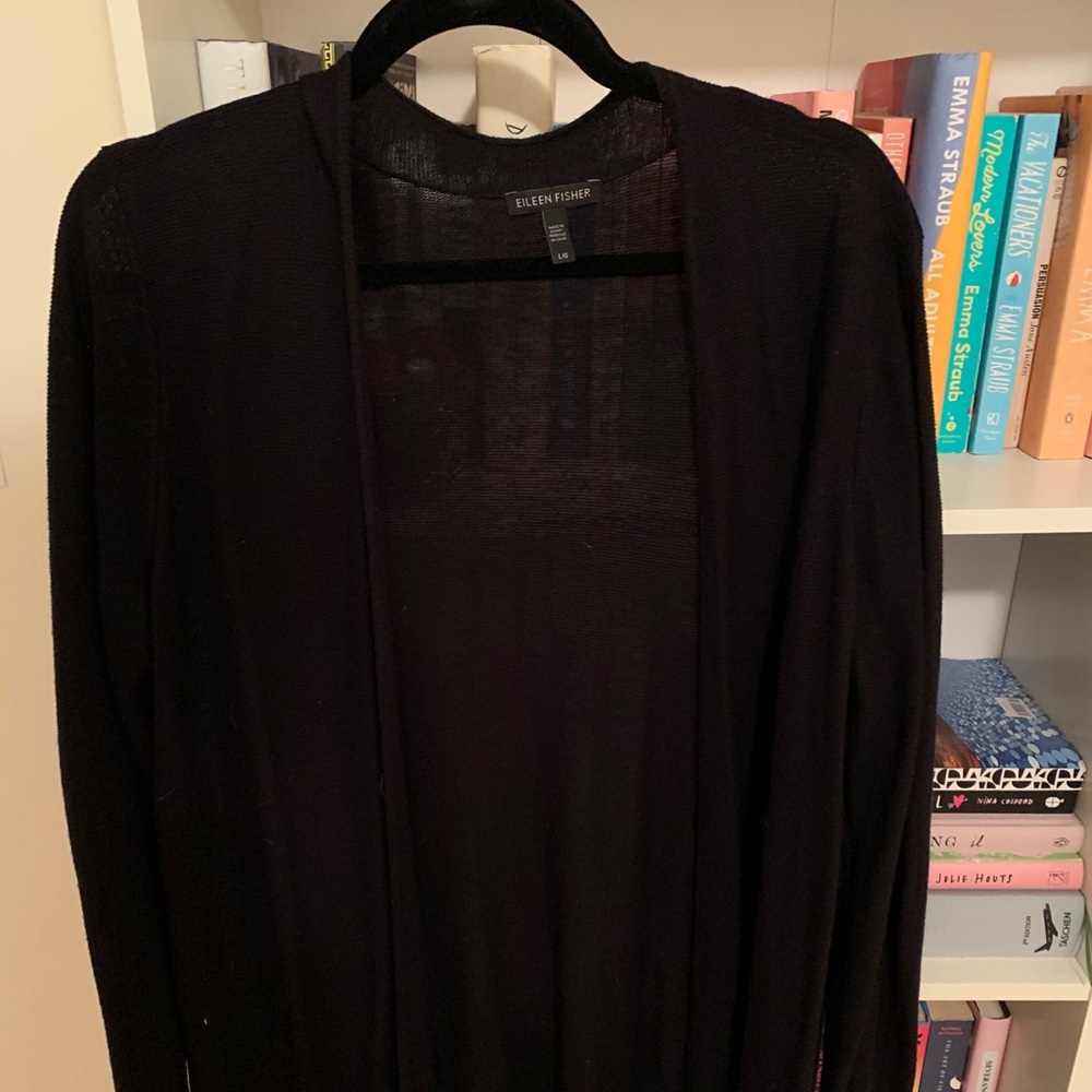 Eileen Fisher black Tencel cardigan, size large